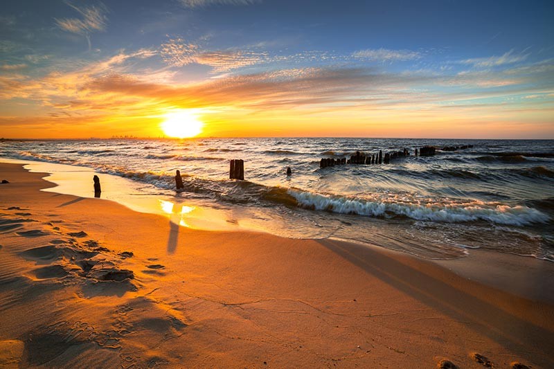 Obraz pejzaż zachód słońca nad Morzem Bałtyckim - obrazy, fototapety, plakaty
