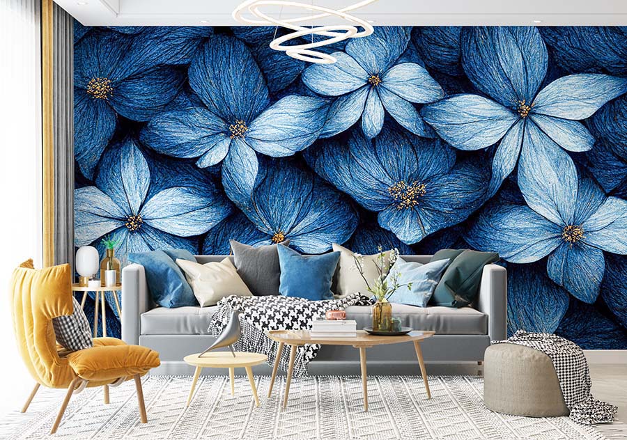 Kwiatowe inspiracje - fototapeta z niebieskimi kwiatami