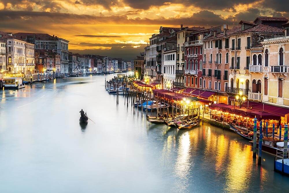 Wenecja, widok z mostu Rialto podczas zachodu słońca - obrazy, fototapety, plakaty