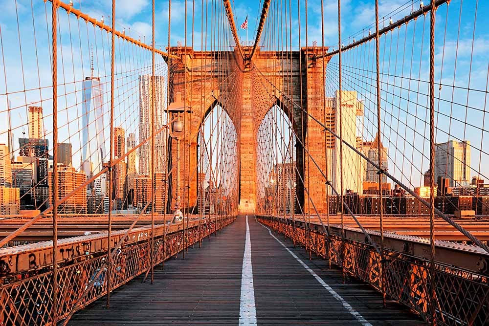 Most Brookliński, Nowy Jork, Manhattan, Modny obraz na płótnie do salonu - obrazy, fototapety, plakaty