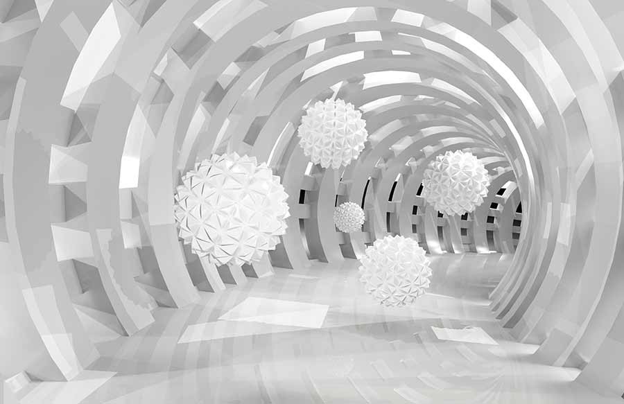 Tunel 3D z latającymi kulami - obrazy, fototapety, plakaty